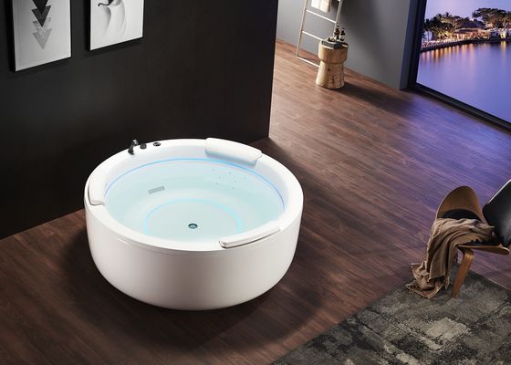 D1600mm Στρογγυλή μπανιέρα μασάζ με 2 εσωτερικές λωρίδες LED Κρυμμένο μπάνιο με φυσαλίδες - Κατάλληλο για 3 άτομα για μικρούς χώρους